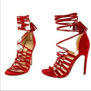 Chase & Chloe Stiletto Lace Up Gladiator Red